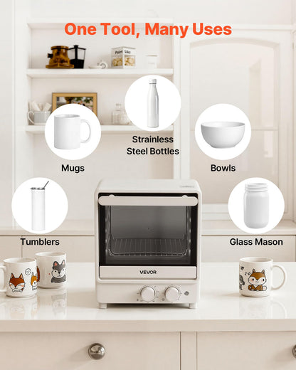 VEVOR Sublimation Oven Machine, 26 Qt, Fits 40oz Tumblers, with 1 Heat Air Gun, 50 Shrink Films, 1 Tape and 2 Heat Gloves, 360° Turbo Convection for Sublimation Blank Tumblers, Mugs, Bowls, Off-White.