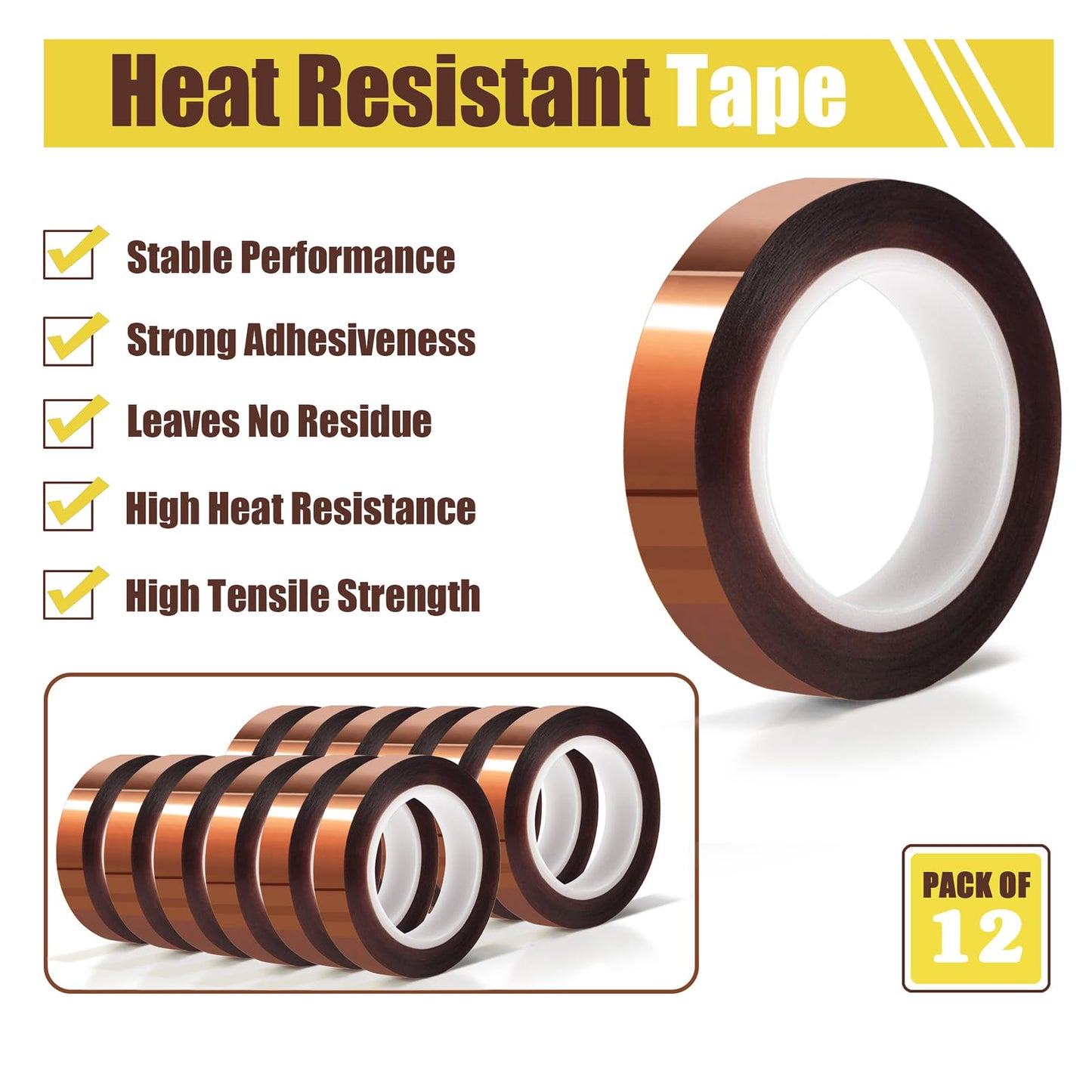 MEBMIK 2 Rolls 10mm x16m(52FT) Heat Tape High Temperature Heat Resistant Tape Heat Transfer Tape for Heat Sublimation Press Vinyl,No Residue.