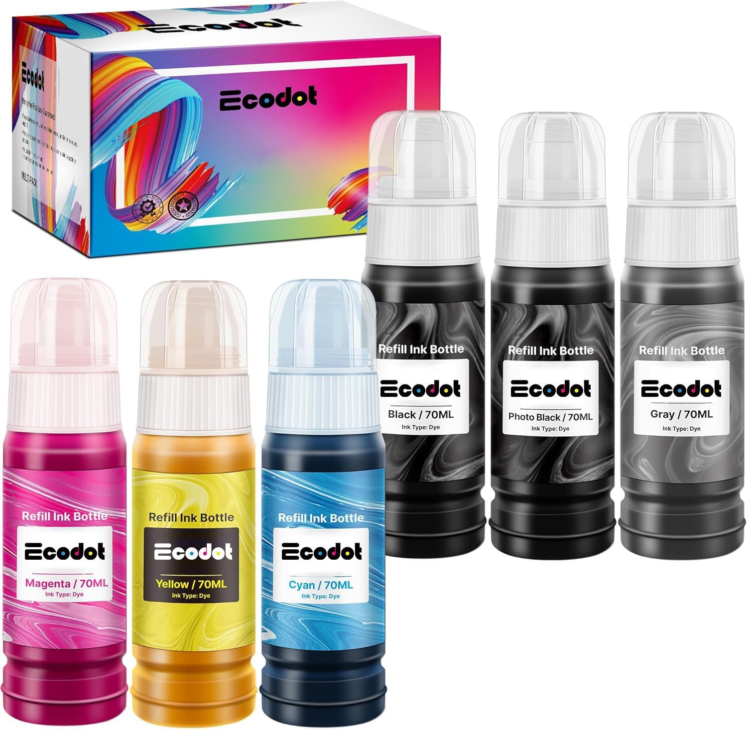 552 Pigment Ink Refill Ink Bottle Remanufactured for Epson 552 Ink Used for EcoTank Photo ET-8500, ET-8550 Printer (1 Photo Black, 1 Black, 1 Cyan, 1 Magenta, 1 Yellow, 1 Grey, 6-Pack).