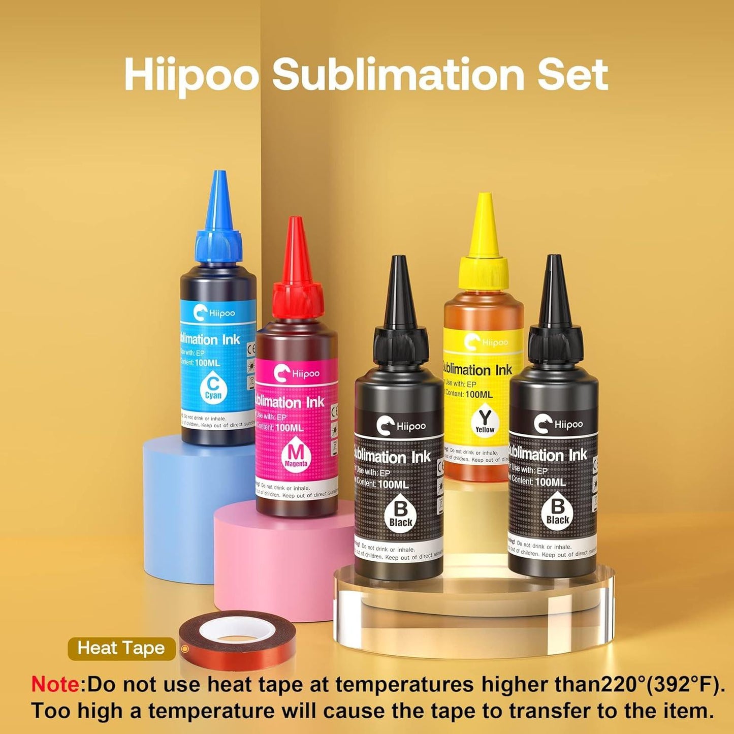 Hiipoo 500ML Sublimation Ink Refill for ET2400 ET-2720 ET-2760 ET-2800 ET-2803 ET-2850 ET-4800 ET-15000 ET-3760 Inkjet Printer Heat Press Transfer on Mugs T-Shirts Pillows (Upgrade Version).