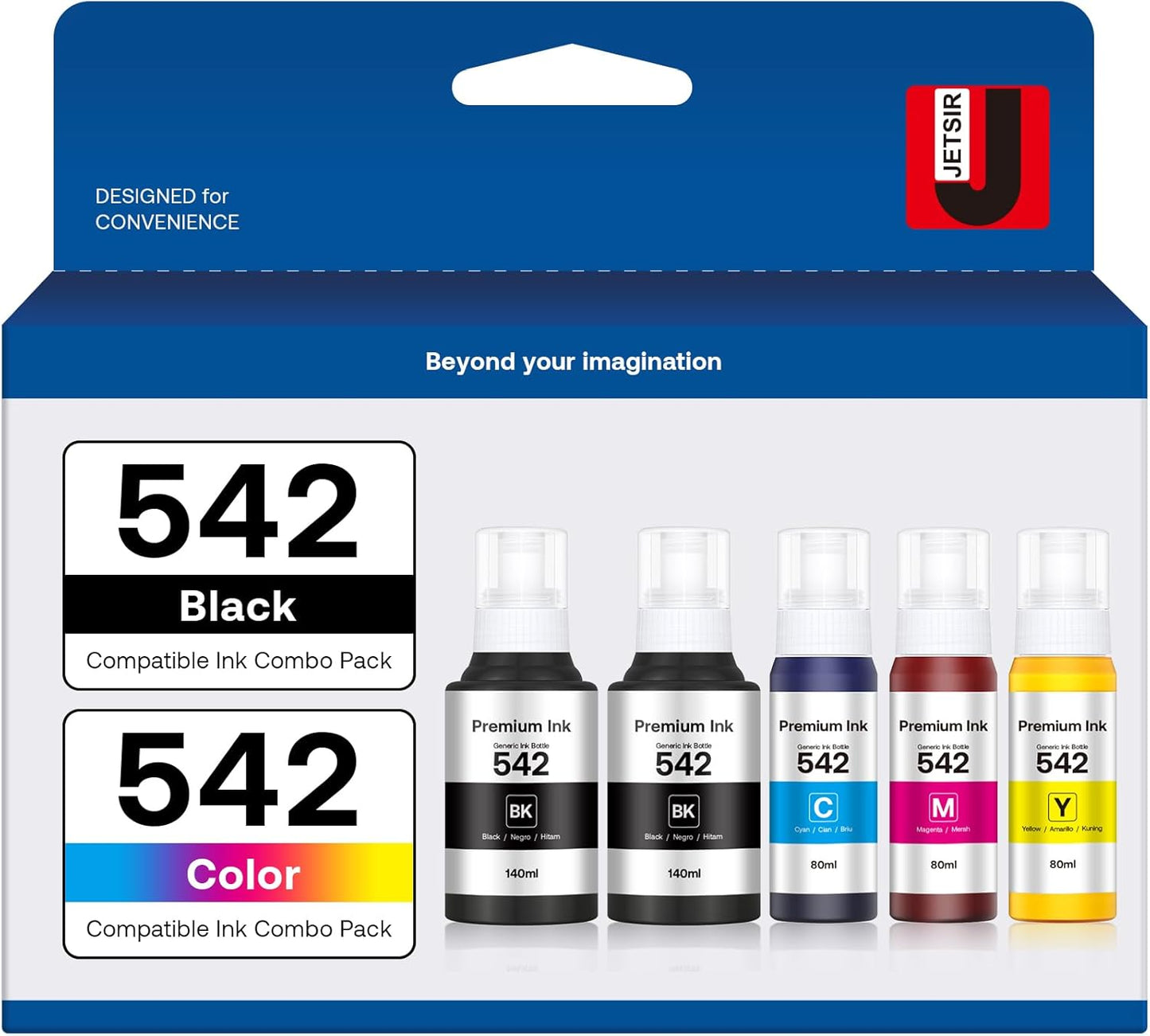 542 Pigment Ink Refill Bottle ET-5150 ET-5170 ET-5850 ET-5800 ET-16650 Replacement for 542 Ink Refill Bottles Work with ET-5180 ET-5850 ET-16600 Printer, 2Black Cyan Magenta Yellow