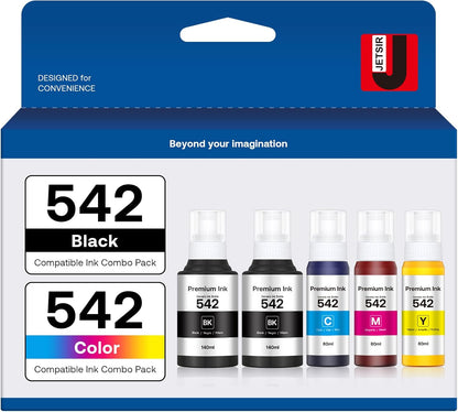 542 Pigment Ink Refill Bottle ET-5150 ET-5170 ET-5850 ET-5800 ET-16650 Replacement for 542 Ink Refill Bottles Work with ET-5180 ET-5850 ET-16600 Printer, 2Black Cyan Magenta Yellow