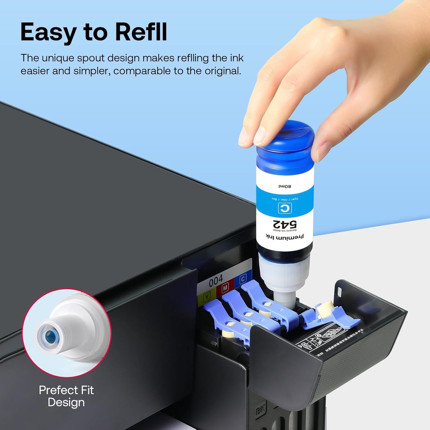 542 Pigment Ink Refill Bottle ET-5150 ET-5170 ET-5850 ET-5800 ET-16650 Replacement for 542 Ink Refill Bottles Work with ET-5180 ET-5850 ET-16600 Printer, 2Black Cyan Magenta Yellow