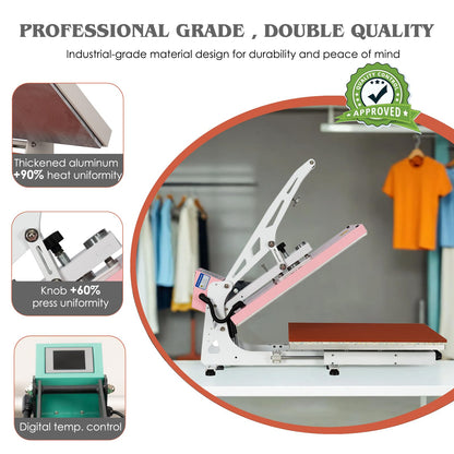 32x40 Inch Heat Press, 220V 8000W High Pressure Clamshell Heat Press Machine for Business, Large Professional Digital Control Heat Transfer Machine for Sublimation, Sliding Base Design.