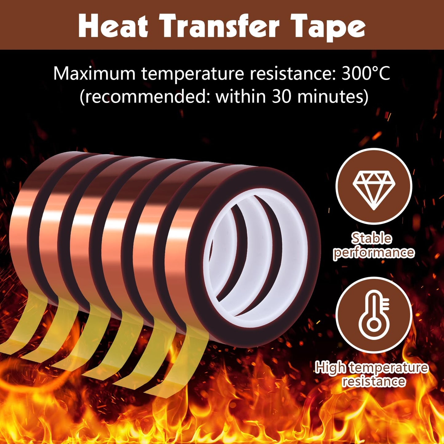 6 Rolls Heat Resistant Tape, 10mm x 49Ft (15m) High Temperature Resistant Transfer Tape for Heat Press Sublimation Welding Electronic Equipment Printing, No Residue.