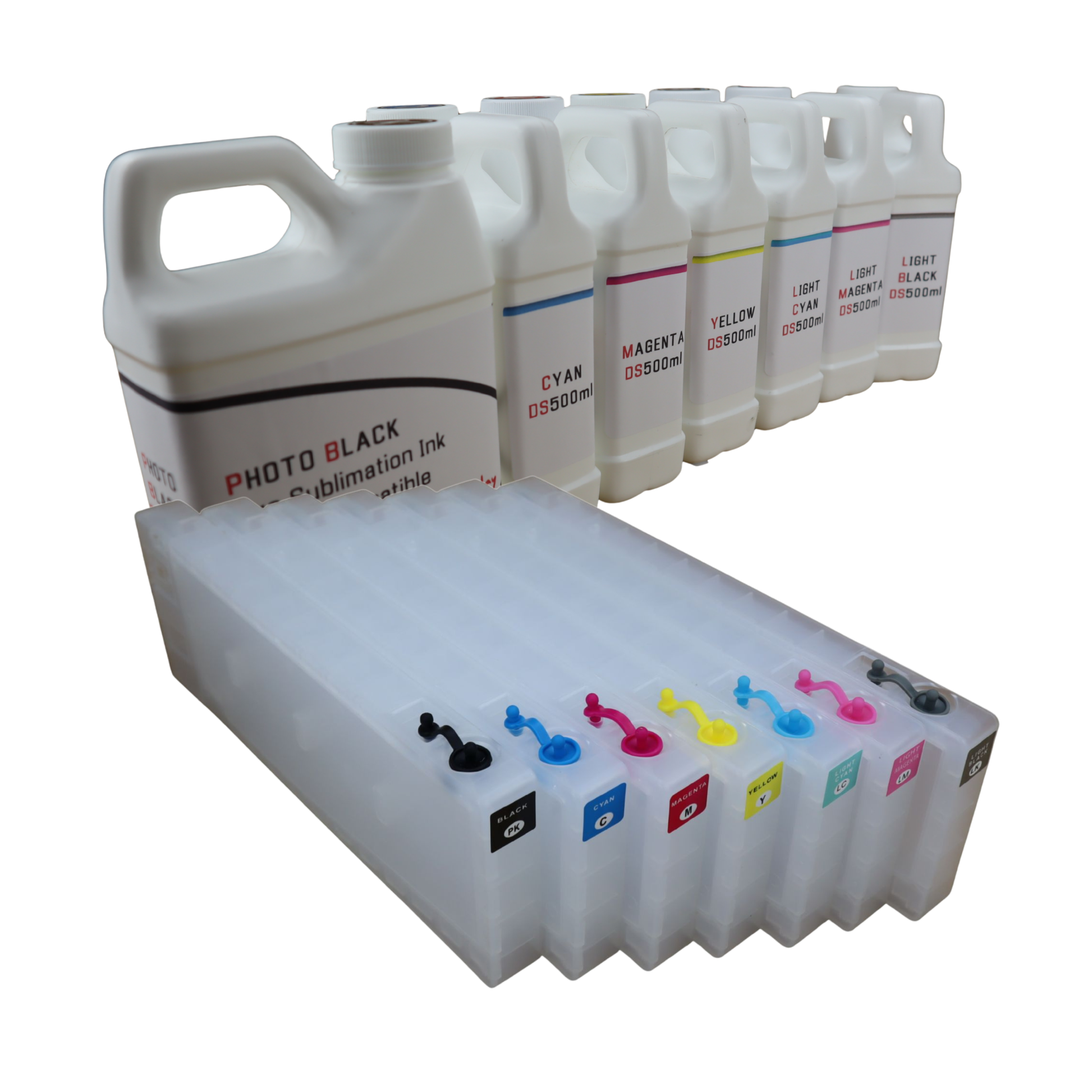 7- 500ml bottles Dye Sublimation Ink 7- 300ml Refillable Ink Cartridges for Epson Stylus Pro 7600 9600 Printers