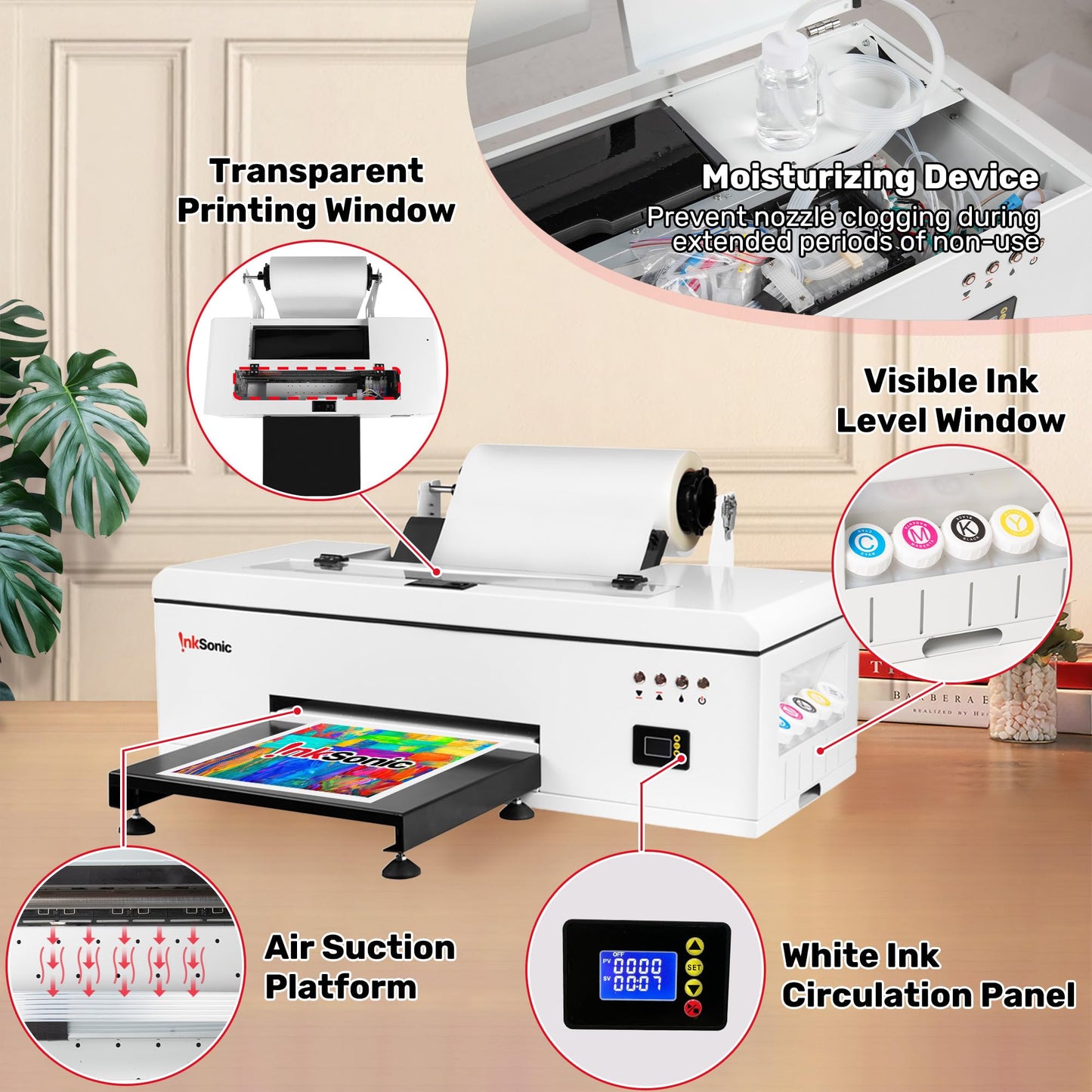 InkSonic R1390 DTF Printer Machine, A3 T-Shirt Printing Machine with Oven, 13" Format DTF Printer Bundles, T-Shirt Maker for Clothes Design,Direct to Film Heat Transfer, White Ink Circulation,1390.