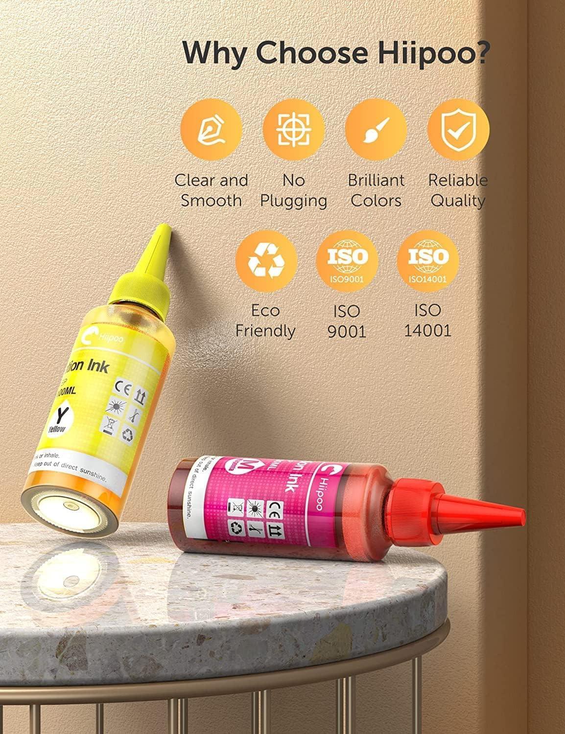 Hiipoo 500ML Sublimation Ink Refill for ET2400 ET-2720 ET-2760 ET-2800 ET-2803 ET-2850 ET-4800 ET-15000 ET-3760 Inkjet Printer Heat Press Transfer on Mugs T-Shirts Pillows (Upgrade Version).