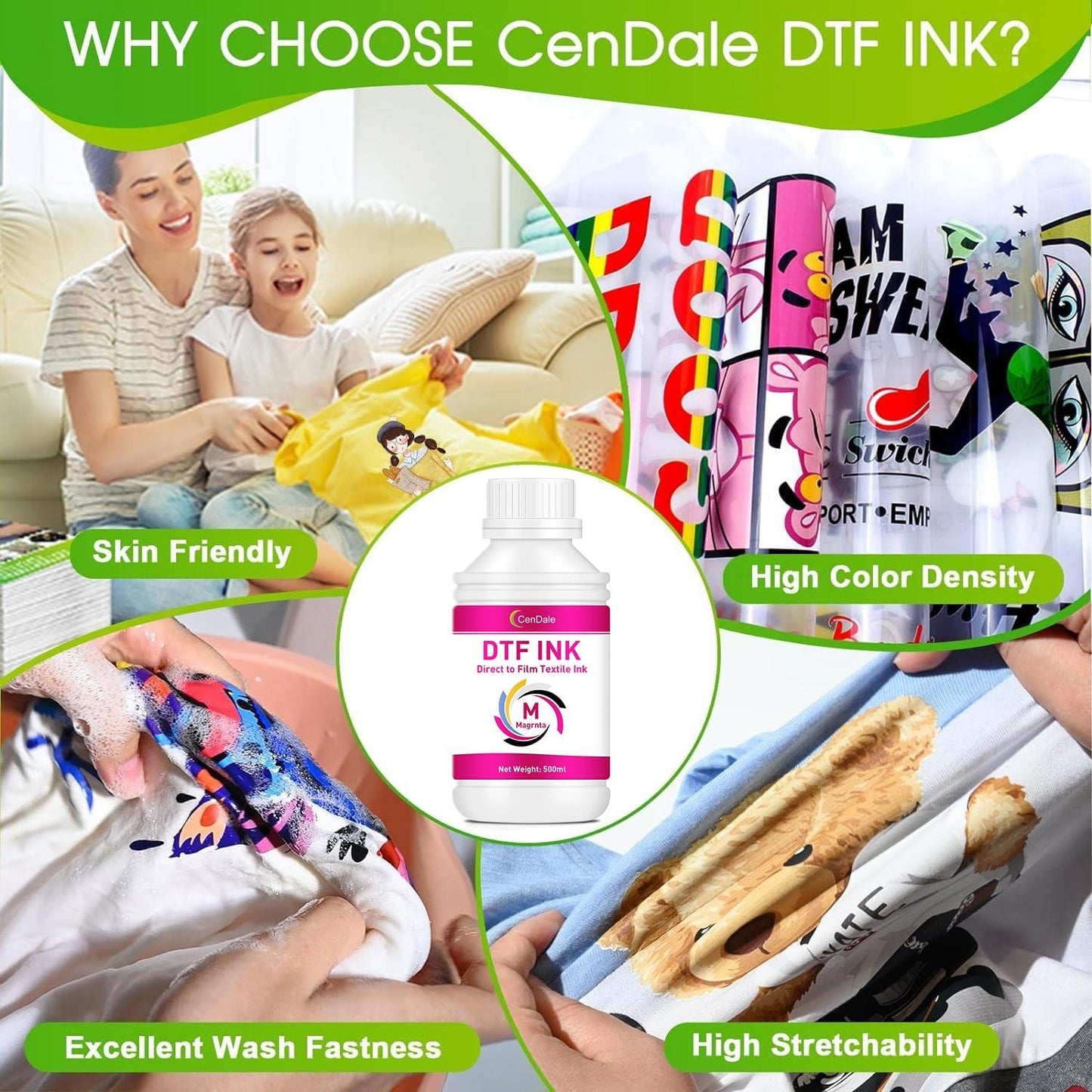 CenDale Premium DTF Printhead Cleaning Solution - Universal Printhead Cleaner Kit for Any DTF & DTG Printers, Print Head Cleaning Kit for Epson ET8550 L1800 XP15000 R1390 XP600 Ink Printer (100ML).