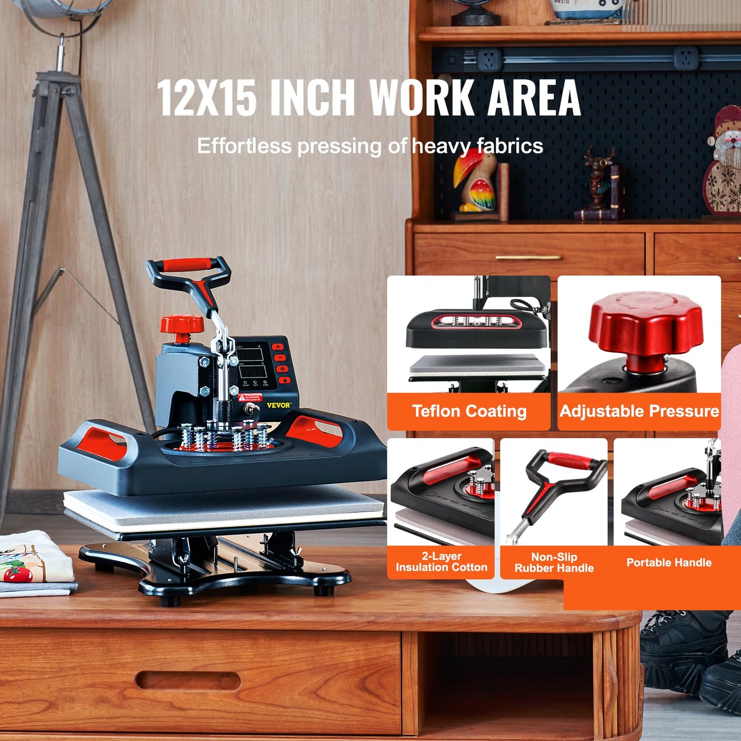 VEVOR 2 in 1 Heat Press Machine for T Shirts and Hats, 15x15 Inch Professional Swing Away Digital Tshirt Press Machine for Sublimation, Vinyl, Heat Transfer Projects.