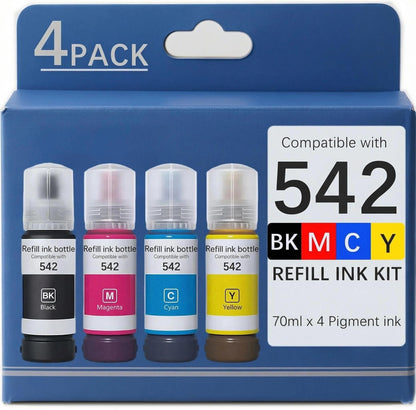 Pigment Ink Refill Ink Bottles Compatible with epson 542 Ink Refill Bottles Work for EcoTank Pro ET-5150 ET-5170 ET-5180 ET-5800 ET-5850 ET-5880 ET-16600 ET-16650 (BK,C,M,Y,4 Bottles)
