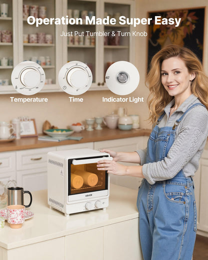 VEVOR Sublimation Oven Machine, 26 Qt, Fits 40oz Tumblers, with 1 Heat Air Gun, 50 Shrink Films, 1 Tape and 2 Heat Gloves, 360° Turbo Convection for Sublimation Blank Tumblers, Mugs, Bowls, Off-White.