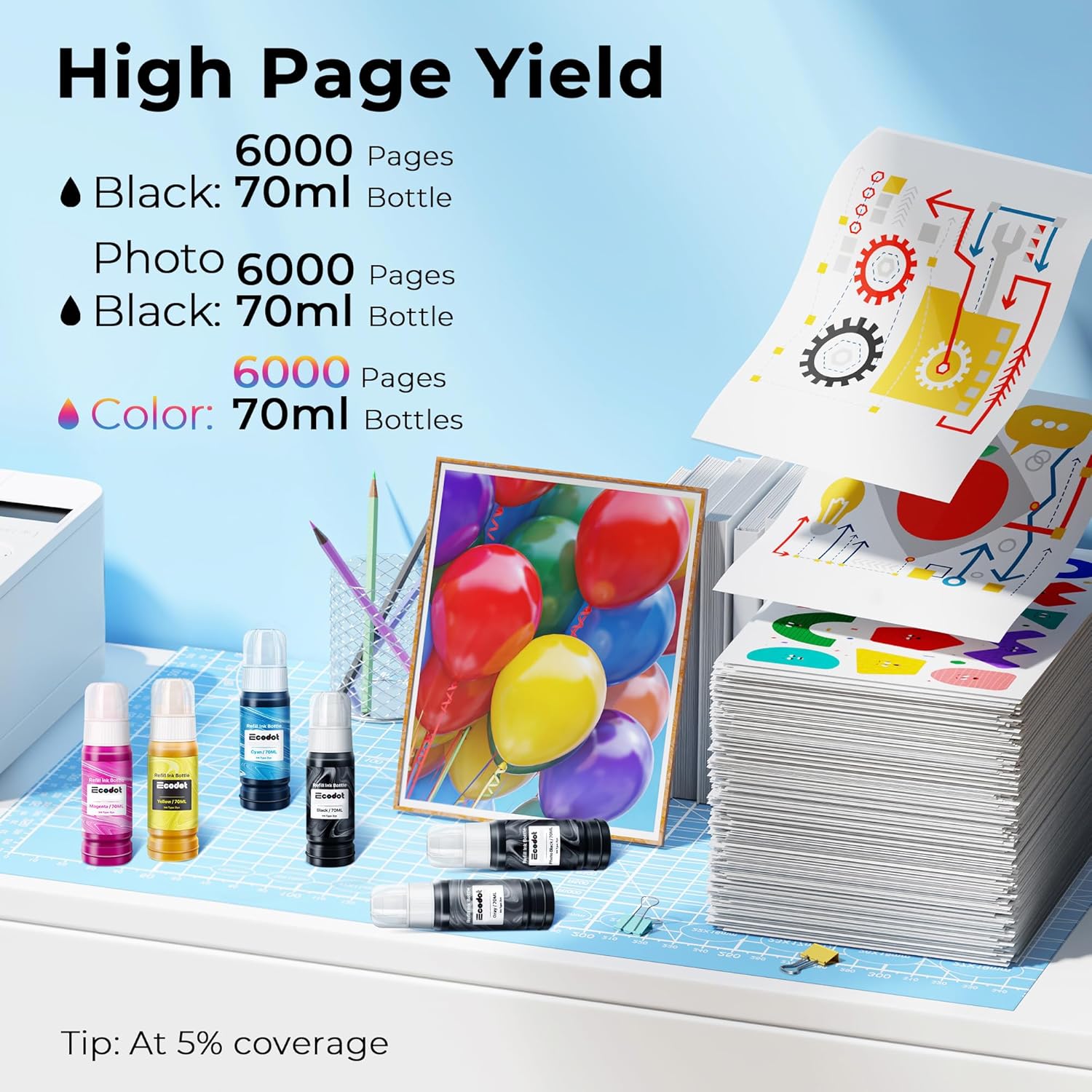 552 Pigment Ink Refill Ink Bottle Remanufactured for Epson 552 Ink Used for EcoTank Photo ET-8500, ET-8550 Printer (1 Photo Black, 1 Black, 1 Cyan, 1 Magenta, 1 Yellow, 1 Grey, 6-Pack).