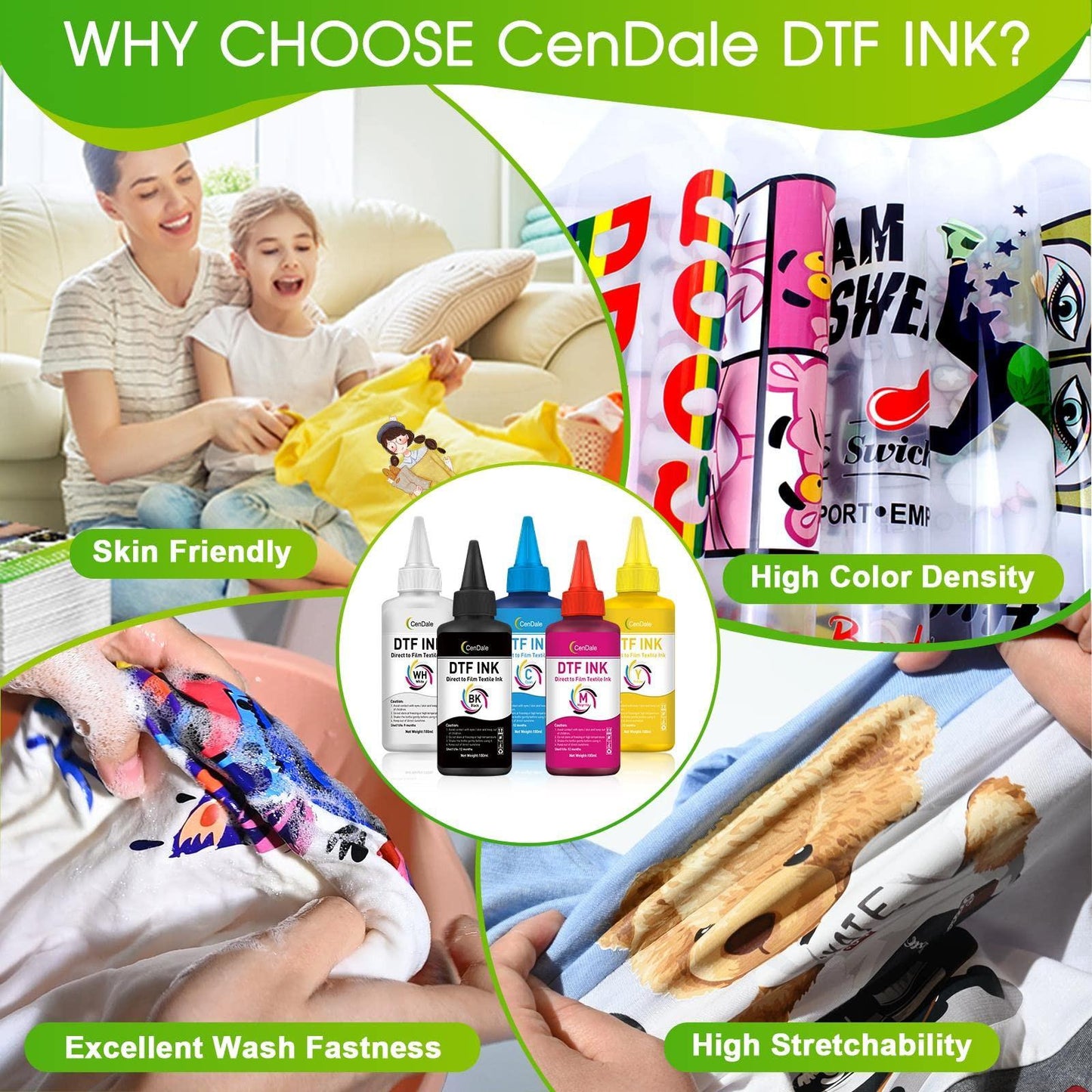 CenDale Premium DTF Printhead Cleaning Solution - Universal Printhead Cleaner Kit for Any DTF & DTG Printers, Print Head Cleaning Kit for Epson ET8550 L1800 XP15000 R1390 XP600 Ink Printer (100ML)