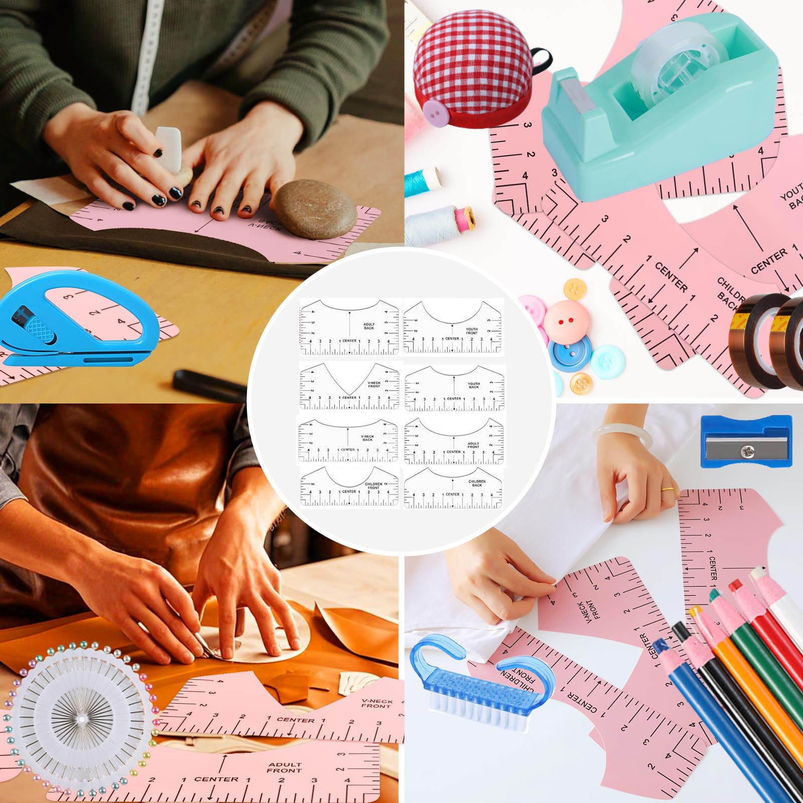 XEUZK Sublimation Shirts Tool Kits with 8 T Shirt rulers, 3Pack Teflon Sheet for Heat Press 12 x 16in, Heat Resistant Gloves with Silicone Bumps, 2 Rolls Heat Resistant Tape, 2Pcs Sublimation Pencil.