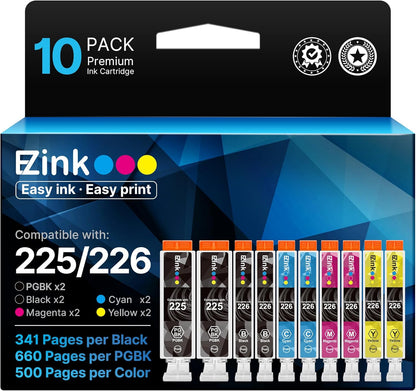 E-Z Ink Compatible Ink Cartridge Replacement for Canon PGI-225 CLI-226 PGI225 CLI226 Compatible with PIXMA MX882 MX892 MG5320 MG6220 (2 PGBK, 2 Cyan, 2 Magenta, 2 Yellow, 2 Small Black) 10Pack.