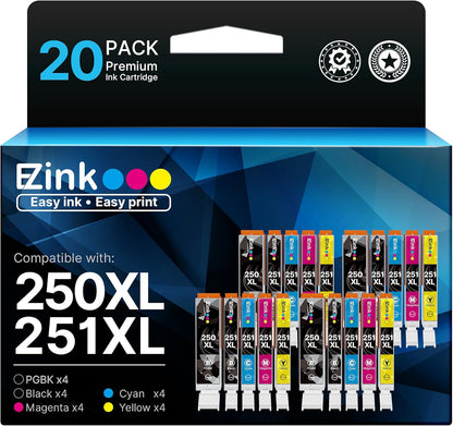 E-Z Ink Compatible Ink Cartridges Replacement for Canon 250 251 XL PGI-250XL CLI-251XL to use with Pixma MX922 MX920 MG5520 MG7520 IX6820 IP8720 MG6620 MG6320 MG7120 (20 Pack).