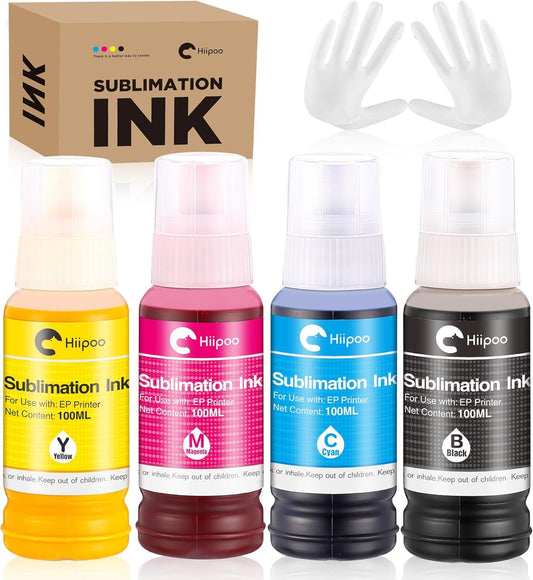 Hiipoo Sublimation Ink Refilled Bottles Work with ET-2720 ET-2760 ET-2800 ET-15000 ET-2803 ET-2850 ET-3760 ET-4800 ET-4760 Inkjet Printer Heat Press Transfer on Mugs T-Shirts Pillows Phone Case.