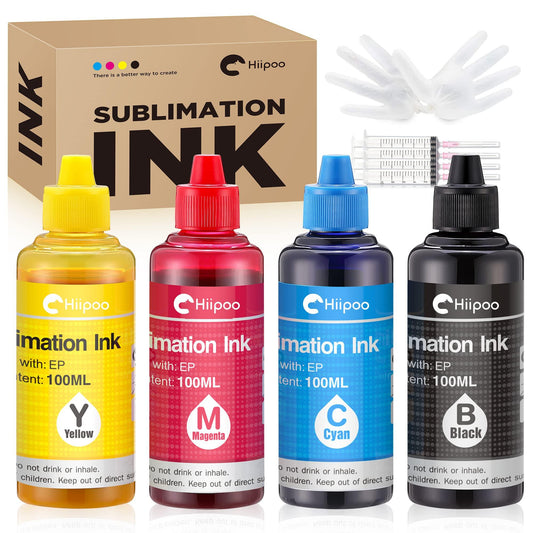 Hiipoo Sublimation Ink Refilled Bottles Work with WF7710 ET2760 ET2720 ET2803 ET2800 ET15000 C88 C88+ Inkjet Printer Heat Press Transfer on Mugs Plates T-Shirts Pillows Phone Case.