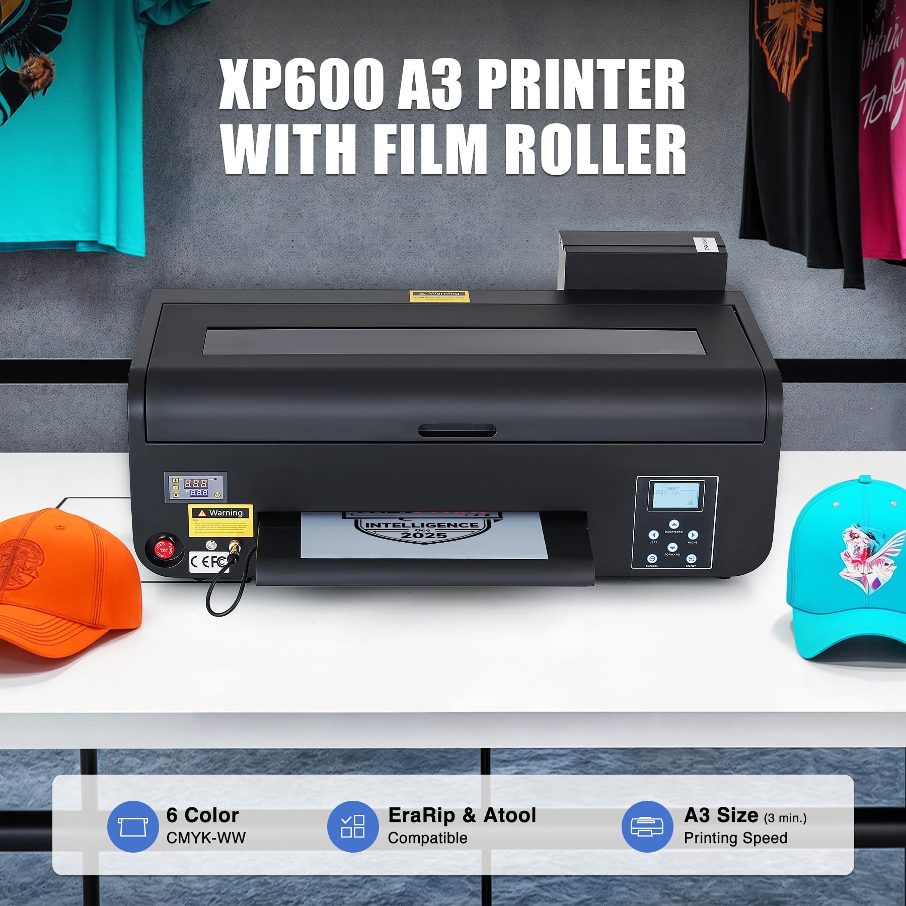 CREWORKS XP600 A3 DTF Printer, Transfer Printing Machine with White Ink Circulation & Stirring System, Auto Cleaning DTF Transfer Printer, T-Shirt Direct to Film with Oven Film Roll & Inks.