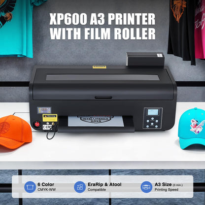 CREWORKS XP600 A3 DTF Printer, Transfer Printing Machine with White Ink Circulation & Stirring System, Auto Cleaning DTF Transfer Printer, T-Shirt Direct to Film with Oven Film Roll & Inks.