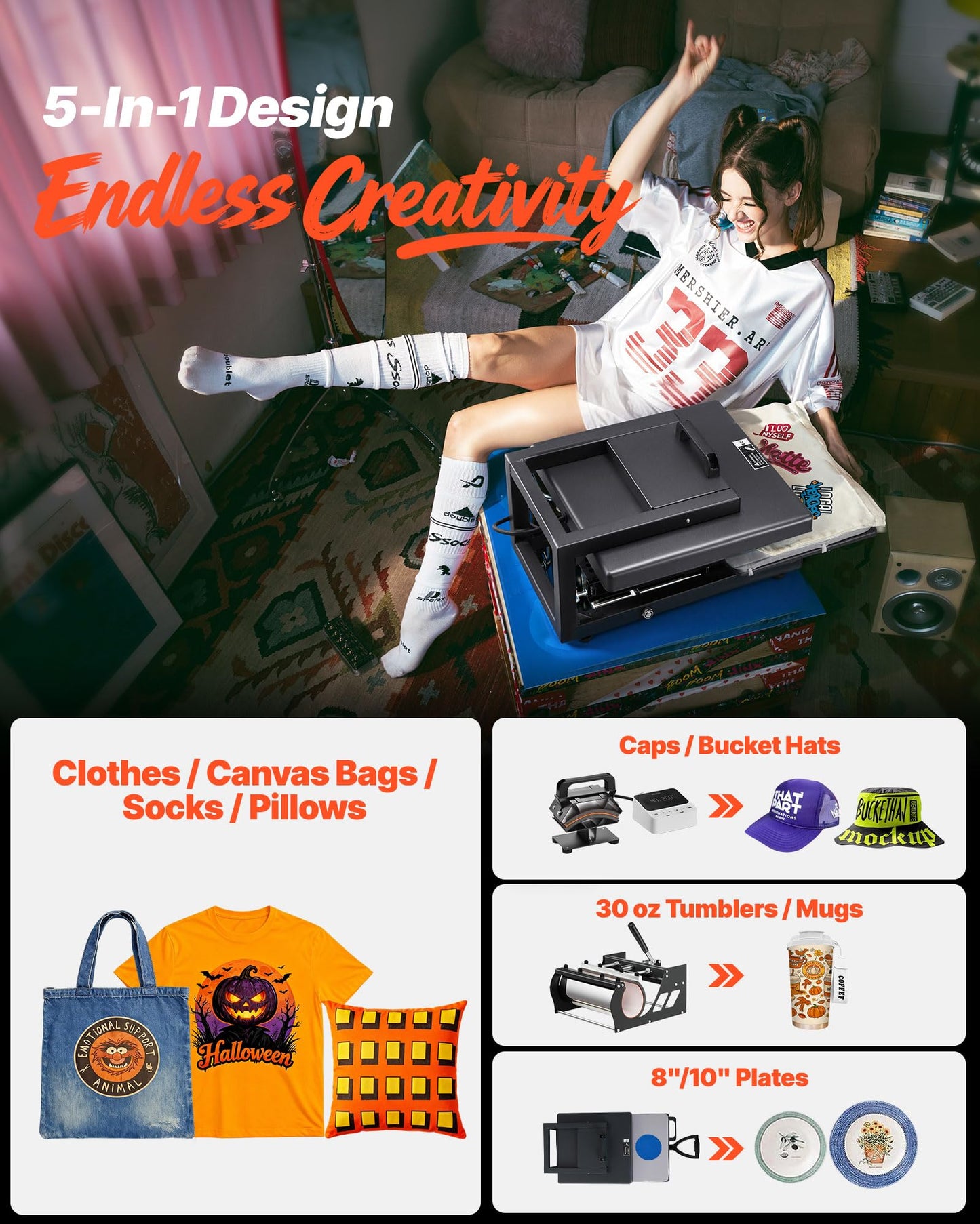 VEVOR 2 in 1 Heat Press Machine for T Shirts and Hats, 15x15 Inch Professional Swing Away Digital Tshirt Press Machine for Sublimation, Vinyl, Heat Transfer Projects.