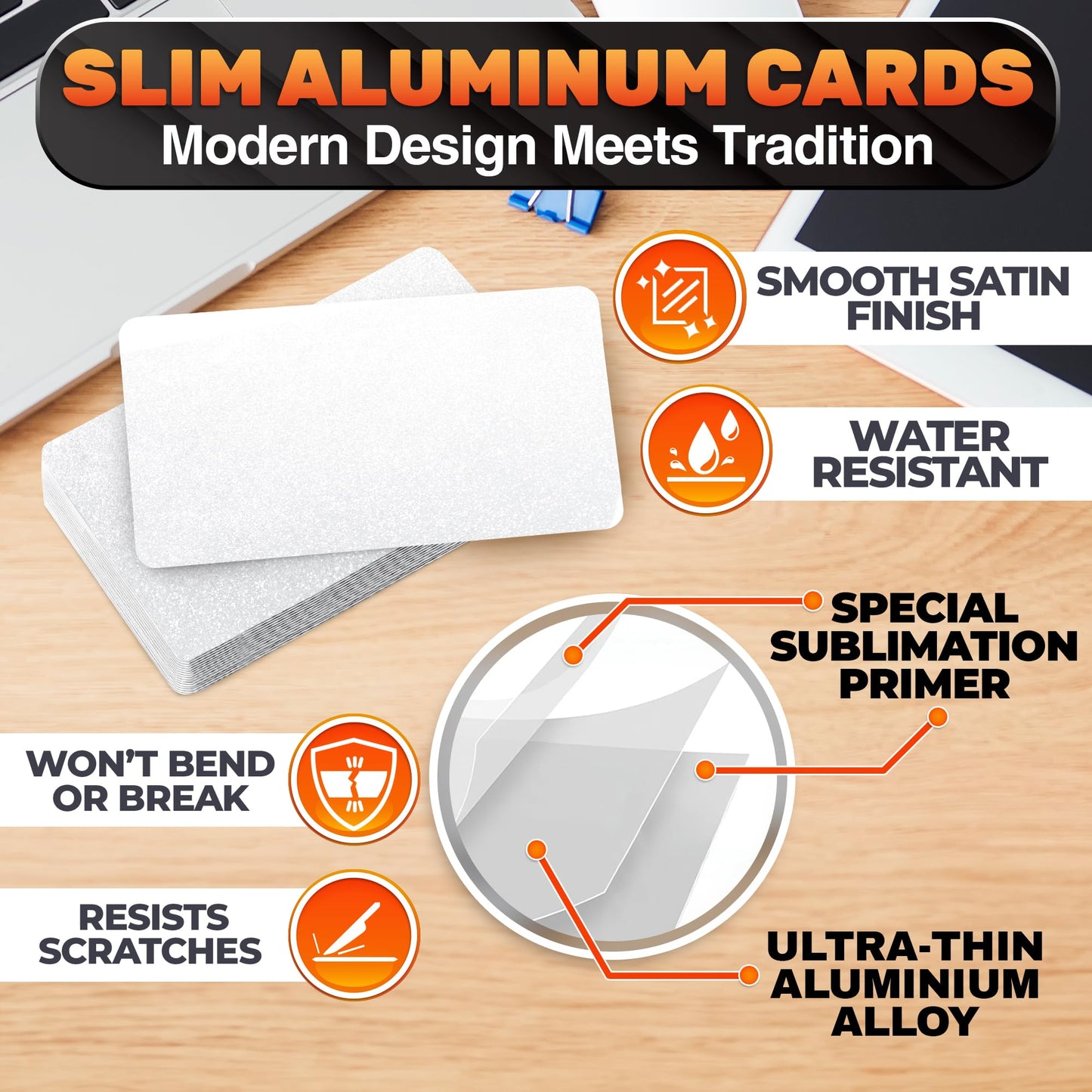 100 Pcs Metal Sublimation Blanks – Double-Sided Sublimation Business Card Blanks for Printing of Logos, Nameplates, and Custom Gifts – Smooth Finish Ultra-Thin Aluminum Alloy Cards in Pearl Color.
