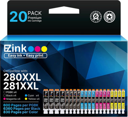 20 Pack 280XXL 281XXL Ink Cartridges Replacement for Canon 280 281 Ink cartridges PGI280XXL CLI281XXL Compatible with PIXMA TR8620a TR8520 TR8620 TR8600 TR7520 TS6120 TS6220 TS9120 TS8220 TS6320.