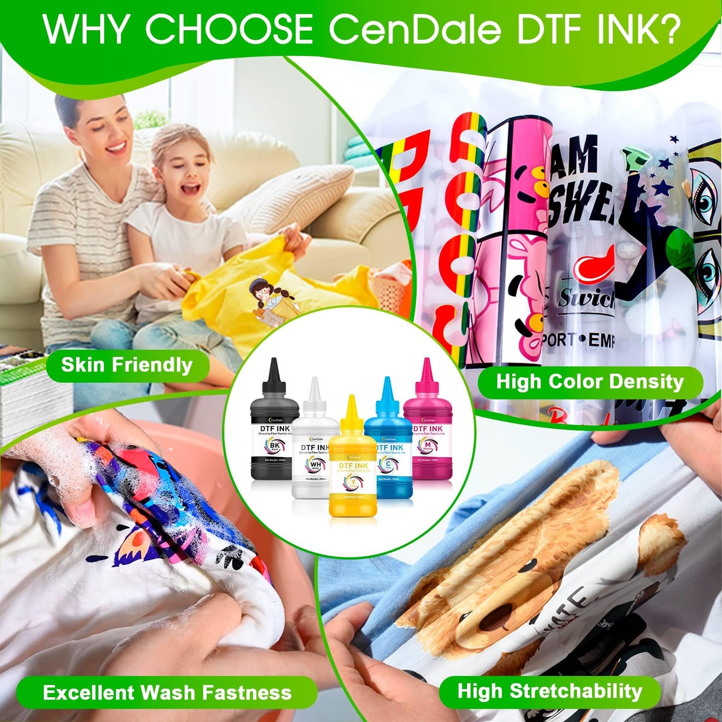 CenDale Premium DTF Printhead Cleaning Solution - Universal Printhead Cleaner Kit for Any DTF & DTG Printers, Print Head Cleaning Kit for Epson ET8550 L1800 XP15000 R1390 XP600 Ink Printer (100ML)