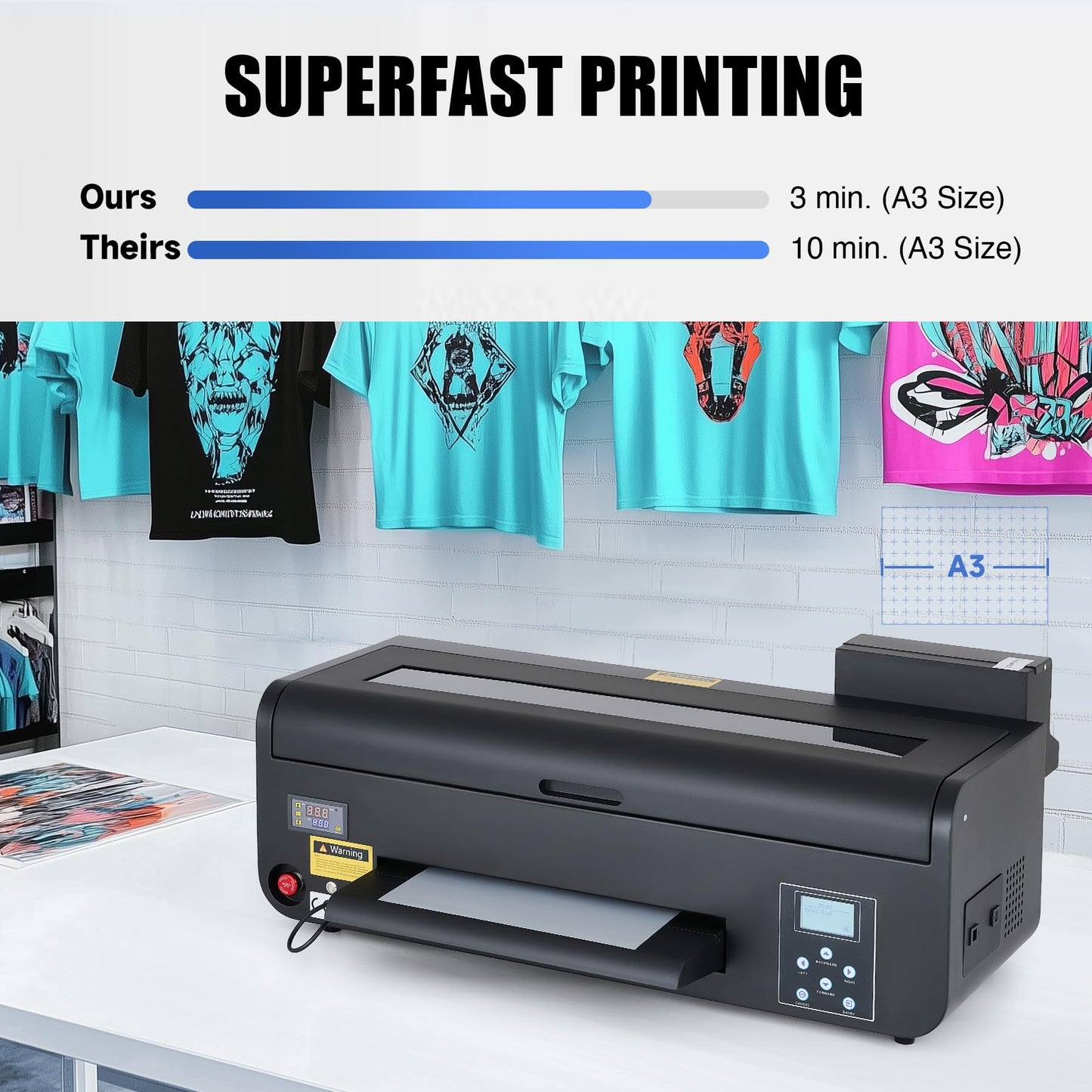 CREWORKS XP600 A3 DTF Printer, Transfer Printing Machine with White Ink Circulation & Stirring System, Auto Cleaning DTF Transfer Printer, T-Shirt Direct to Film with Oven Film Roll & Inks.