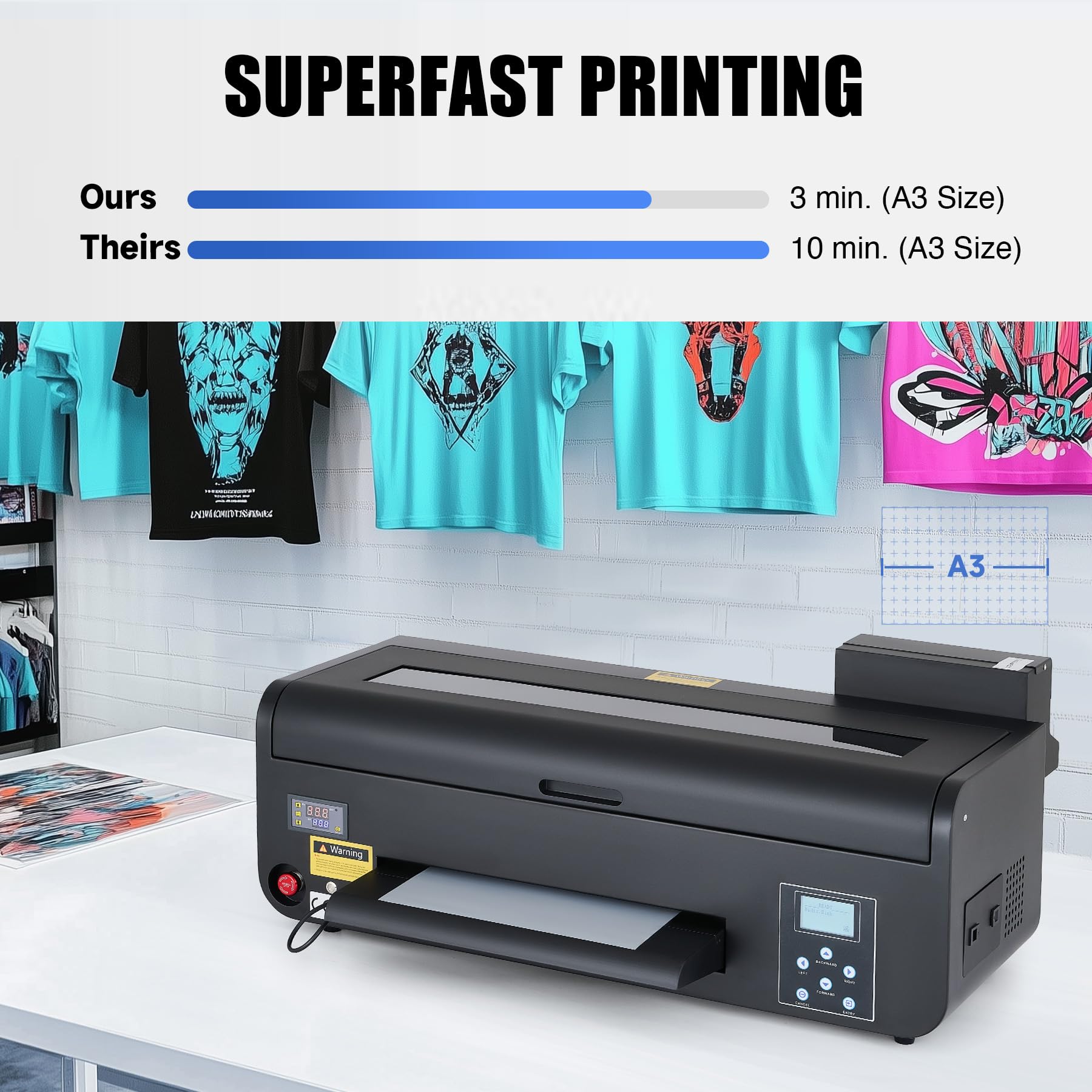 CREWORKS XP600 A3 DTF Printer, Transfer Printing Machine with White Ink Circulation & Stirring System, Auto Cleaning DTF Transfer Printer, T-Shirt Direct to Film with Oven Film Roll & Inks.