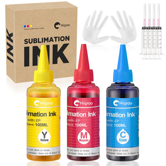 Hiipoo Sublimation Ink Refilled Bottles with Heat Tape Refill for ET2400 XP4105 XP4100 ET2720 ET2760 ET2750 ET4800 ET-2800 ET-2803 ET-2850 Inkjet Printers Heat Press Transfer on Mugs T-Shirts（BCMY）.