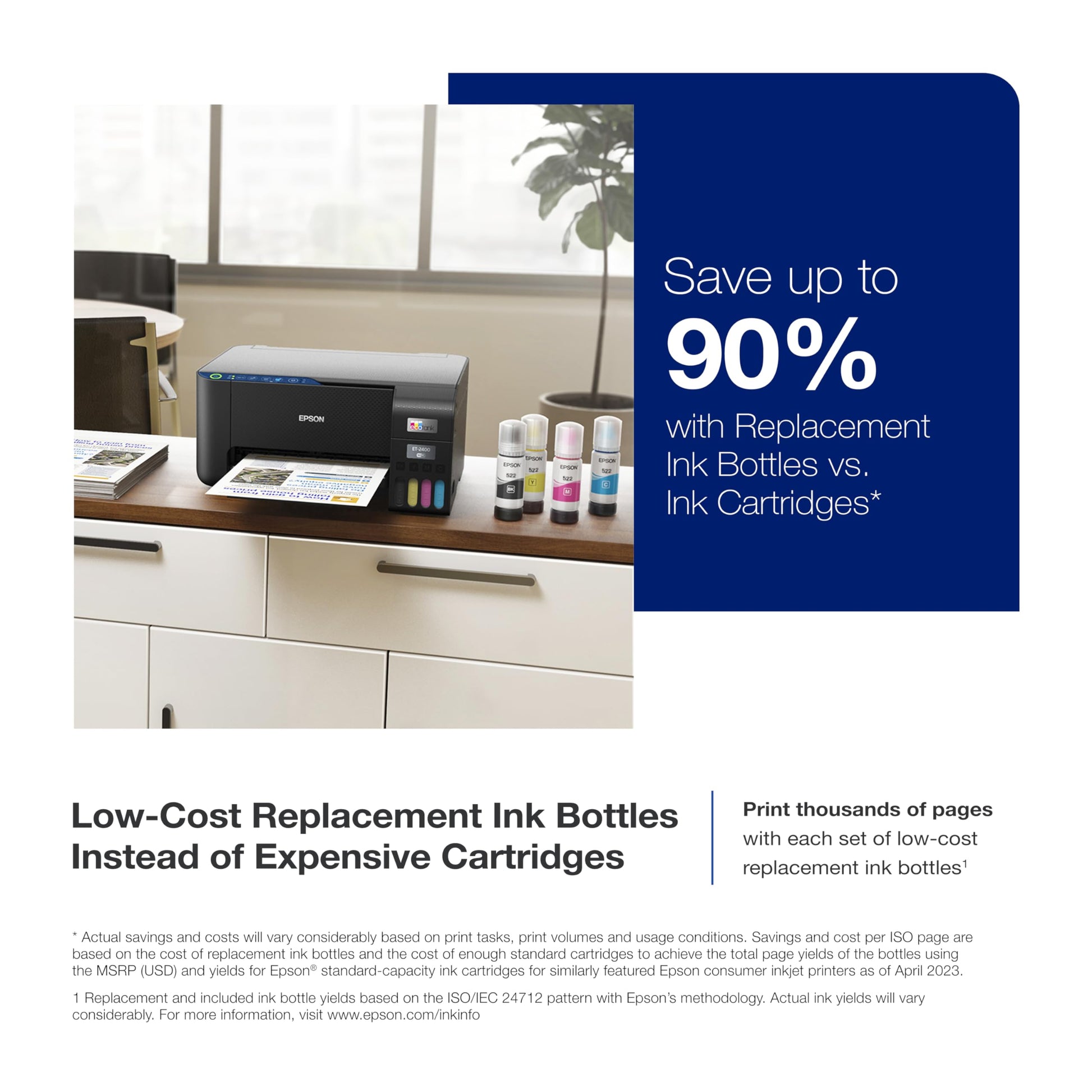 Epson EcoTank ET-2400 Wireless Color All-in-One Cartridge-Free Supertank Printer with Scan and Copy – Easy, Everyday Home Printing, Black.
