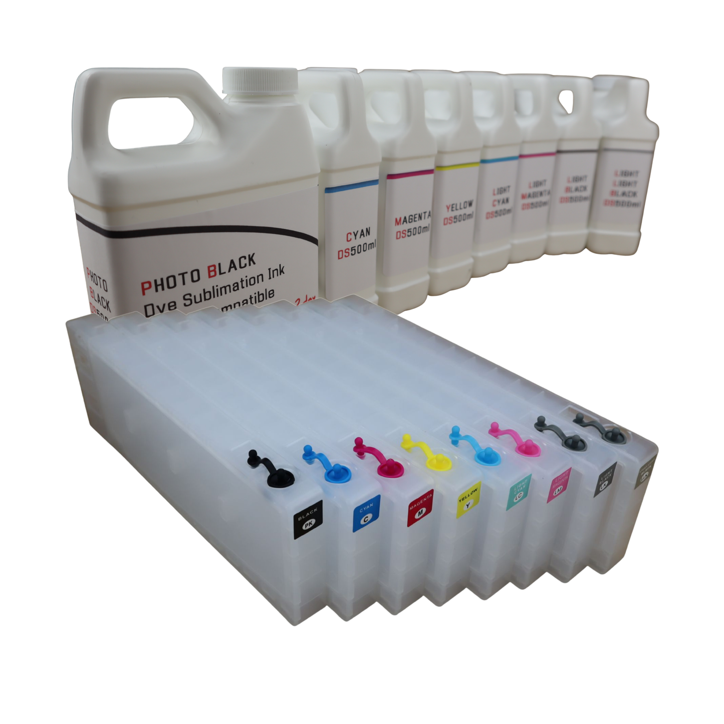 8- 500ml bottles Dye Sublimation Ink 8- 300ml Refillable Ink Cartridges for Epson Stylus Pro 4800 Printers