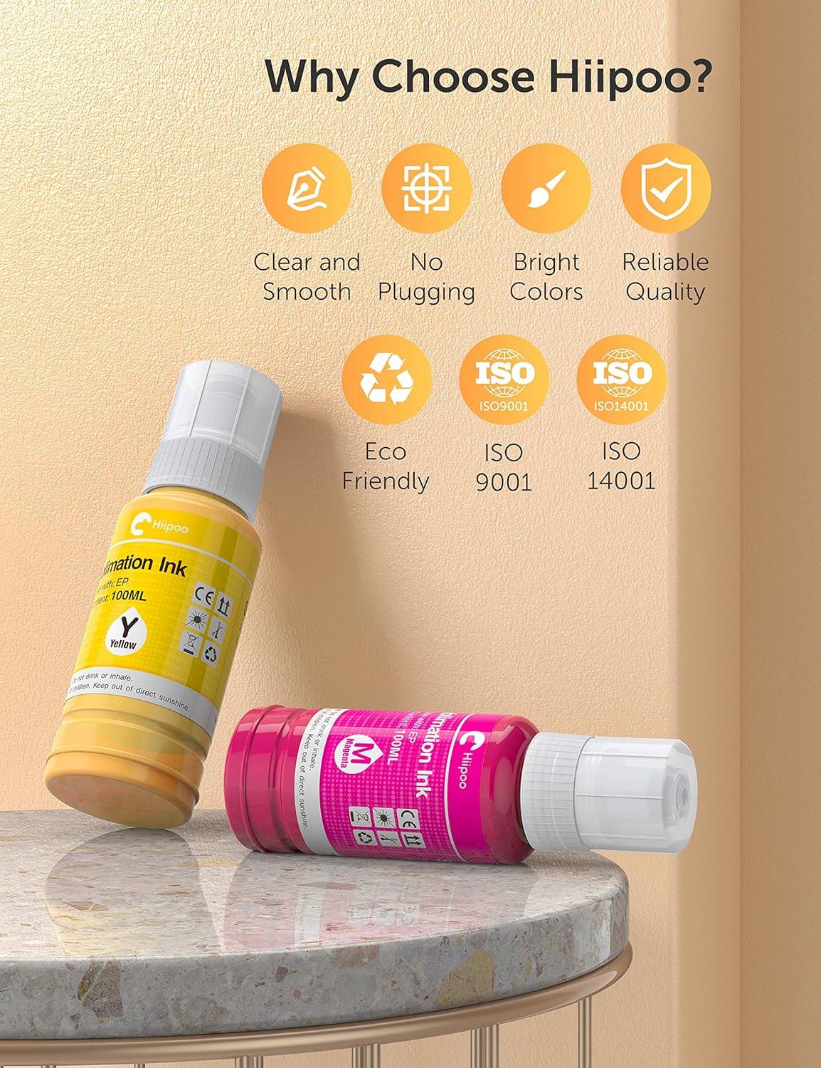 Hiipoo 600ML Sublimation Ink for ET-8500 ET-8550 Wide-Format Supertank Printers Heat Press Transfer on T-Shirt Tumblers (6x100ML, BK PB C M Y GY).