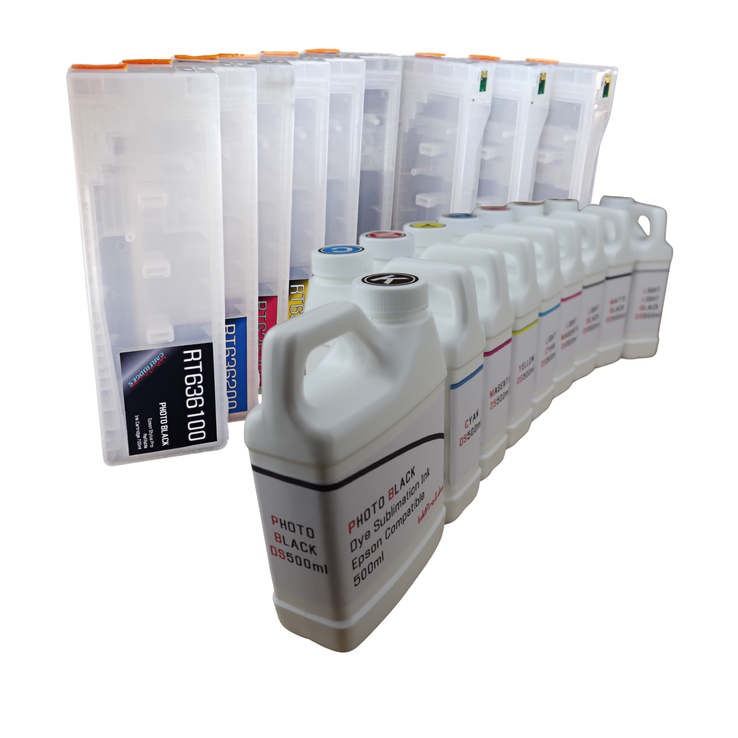 9- 500ml Dye Sublimation Ink 9- Refillable Cartridges for Epson Stylus Pro 7890 9890