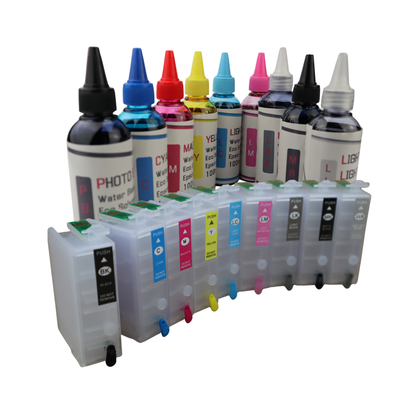 9 100ml Eco Solvent Water Based Ink 9 Refillable Ink cartridges for Epson SureColor P600 Printer
