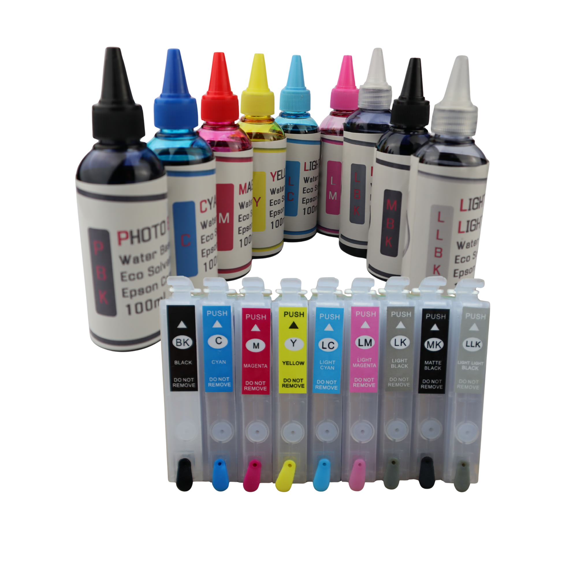 9 100ml bottles Eco Solvent Water Based Ink 9 Refillable Ink Cartridges for Epson Stylus Photo R2880 Printer