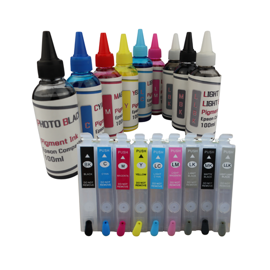 9 100ml bottles Pigment Ink 9 Refillable Ink Cartridges for Epson Stylus Photo R2880 Printer