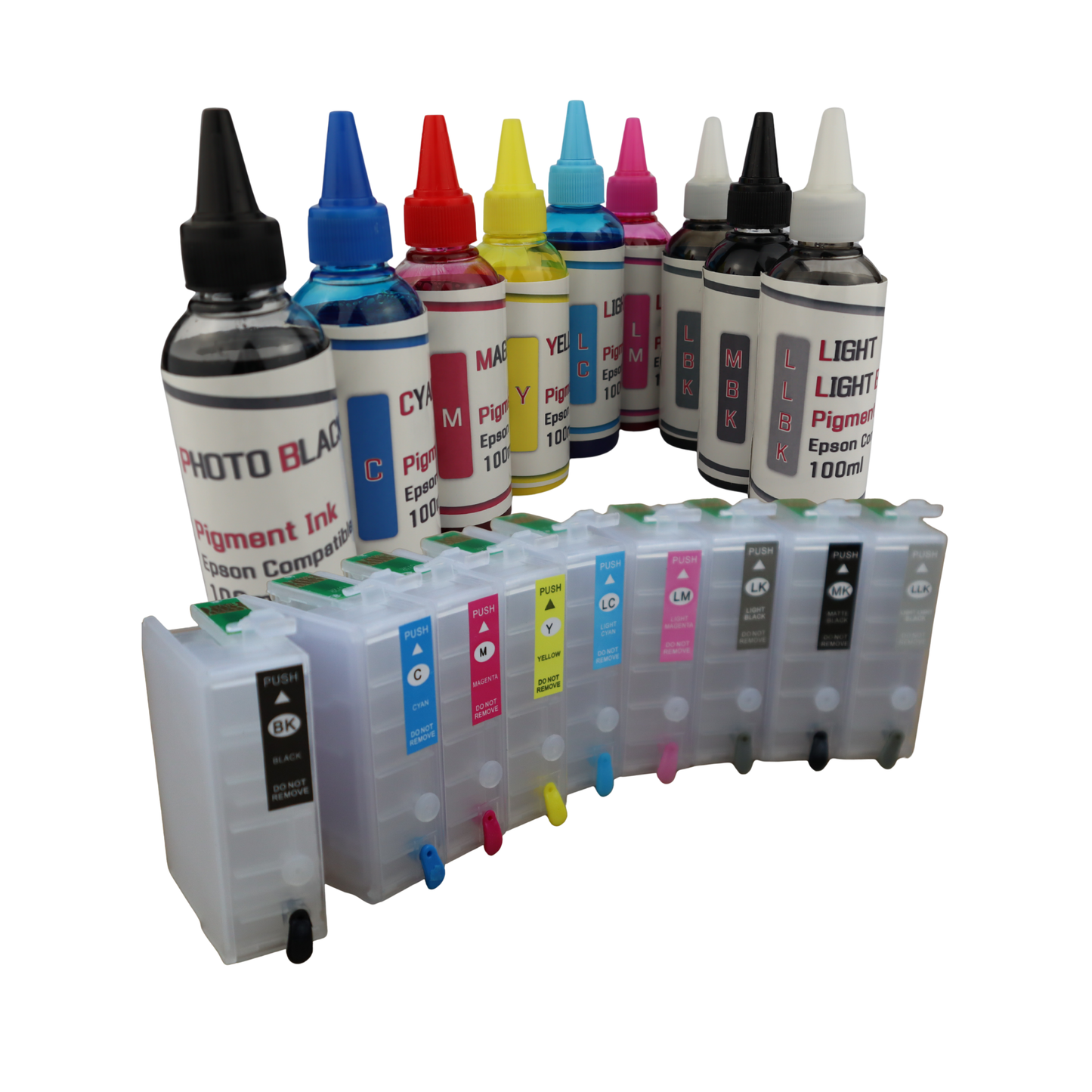 9 100ml bottles Pigment Ink 9 Refillable Ink Cartridges for Epson Stylus Photo R3000 Printer