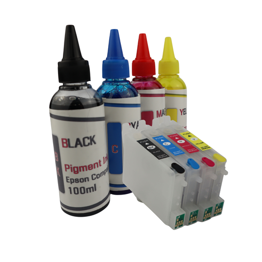 4- 100ml bottles Pigment Ink 4- Refillable Ink Cartridges for Epson Stylus C88 C88+ printers