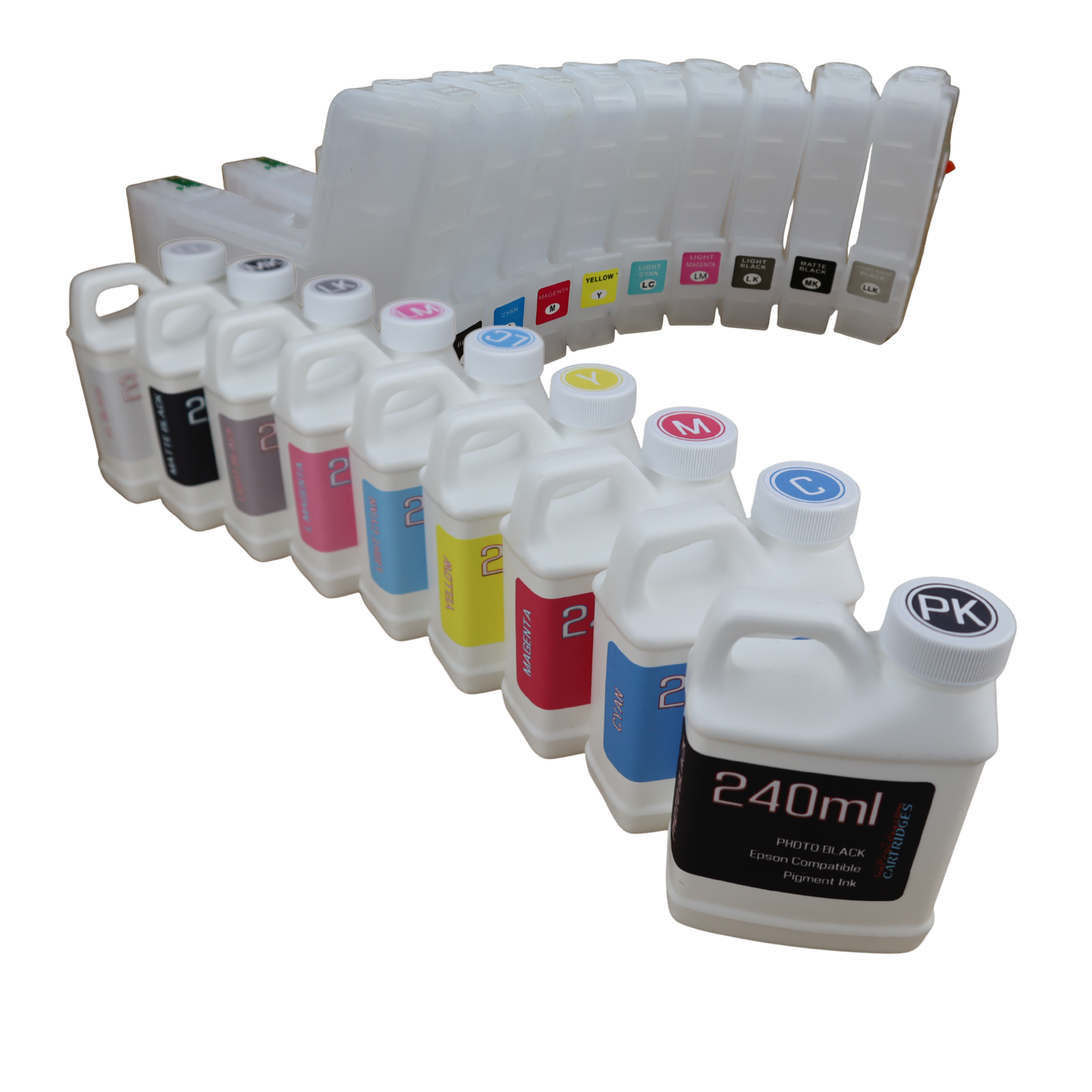 9- 240ml bottles Pigment Ink 9- 280ml T850 Refillable Ink Cartridges for Epson SureColor P800 printer