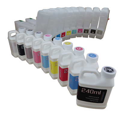 9- 240ml bottles Pigment Ink 9- 280ml T850 Refillable Ink Cartridges for Epson SureColor P800 printer