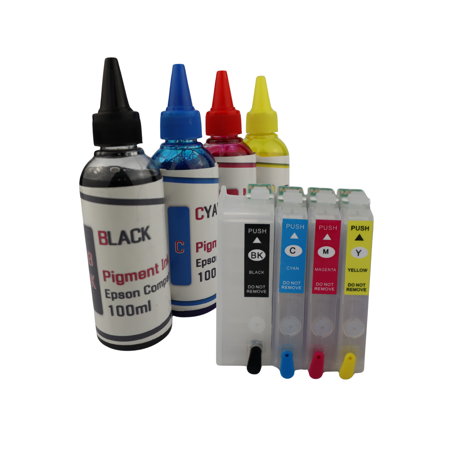 4 100ml bottles Pigment Ink 4 Refillable Ink Cartridges for Epson WorkForce WF-7010 WF-7510 WF-7520 Printers