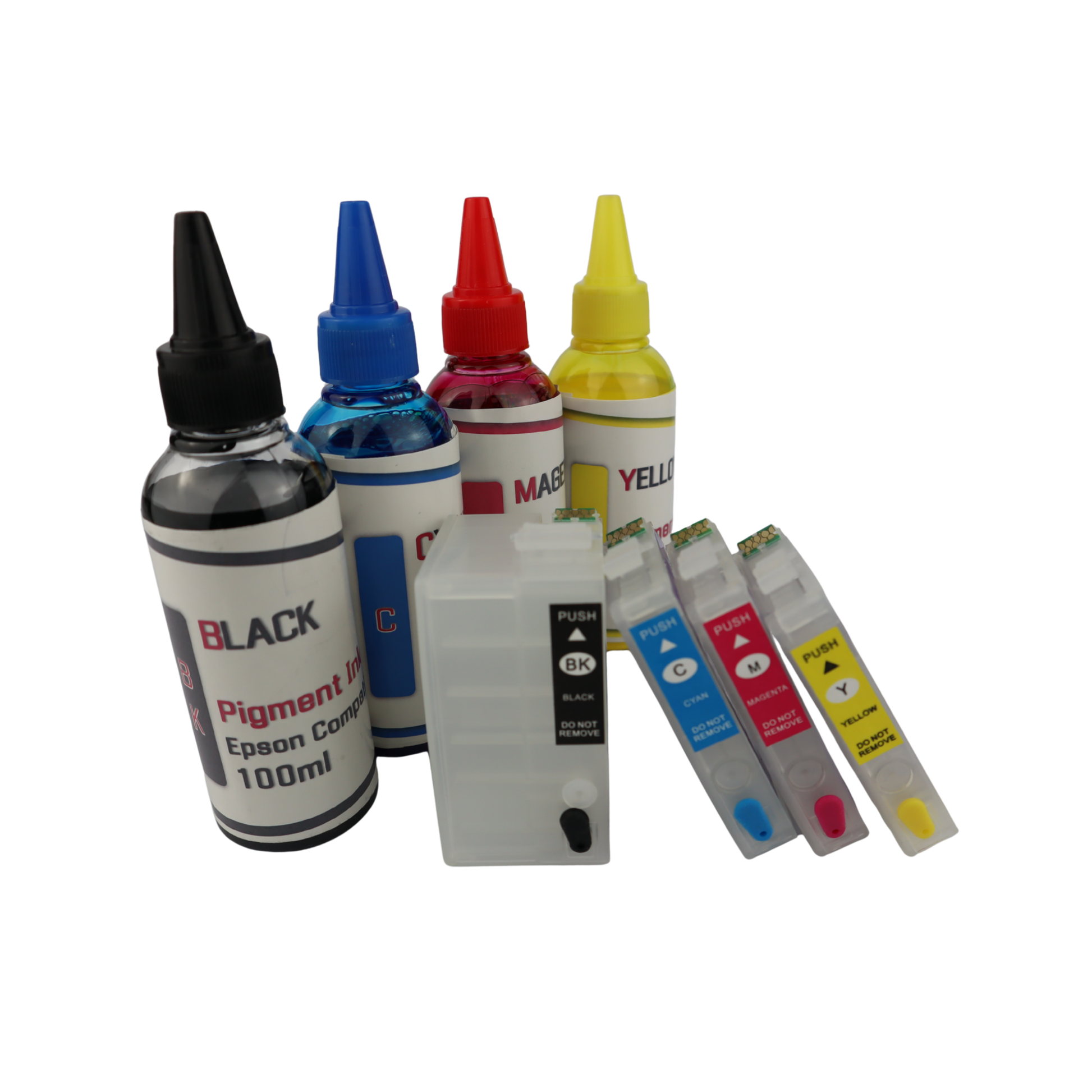 4 100ml bottles Pigment Ink 4 Refillable Ink Cartridges for Epson WorkForce WF-7110 WF-7610 WF-7620 printers