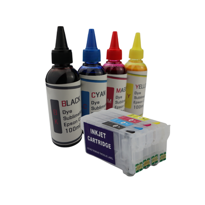 4 100ml bottles Dye Sublimation Ink 4 Refillable Ink Cartridges for Epson WorkForce Pro WF-7310 WF-7820 WF-7840 Printers