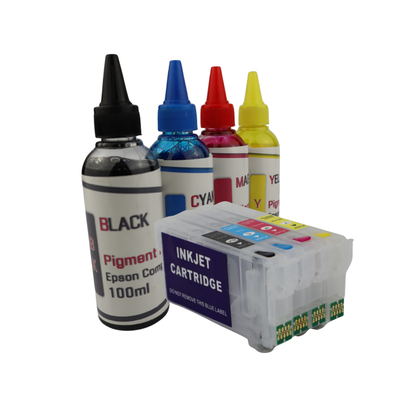 4 100ml bottles Pigment Ink 4 Refillable Ink Cartridges for Epson WorkForce Pro WF-7310 WF-7820 WF-7840 Printers