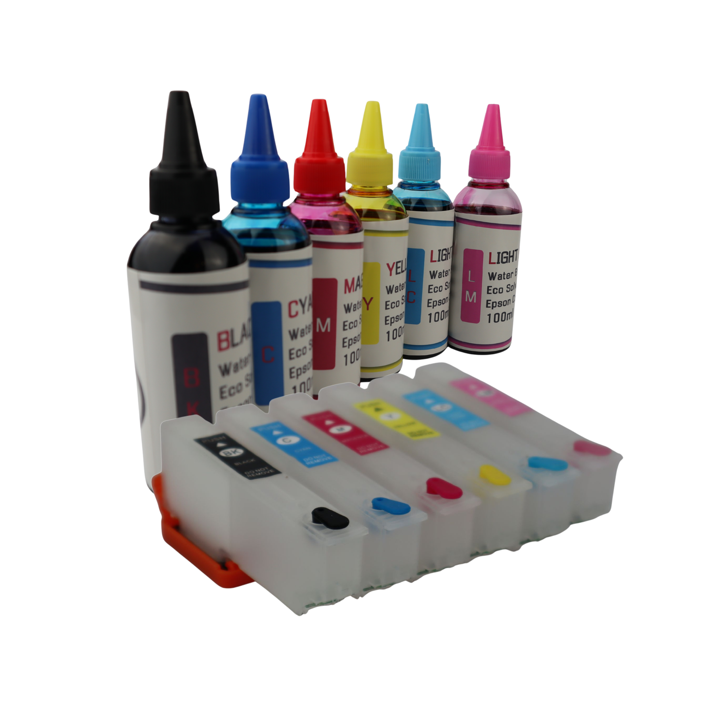 6 100ml bottles Eco Solvent Water Based Ink 6 Refillable Ink Cartridges for Epson Expression Photo XP-960 XP-970 Printers