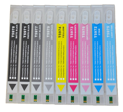 Set9 Refillable DTF HDR Pigment ink Cartridges fr Epson Stylus 7890/9890 Printer.