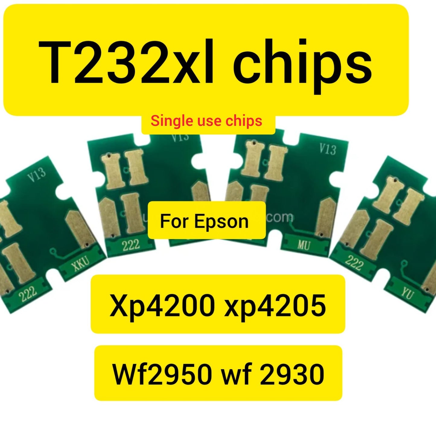 4PK  Chips Bcmy 232XL 232 XL T232XL   WF-2930 WF-2950 XP-4200 XP-4205 Single Use.
